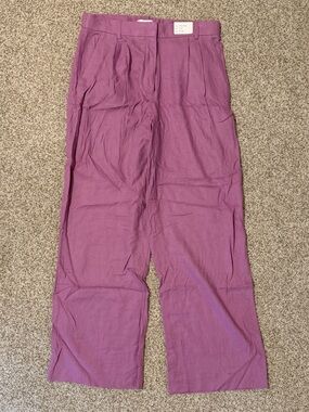 Abercrombie & Fitch Dusty Mauve Wide-Leg Linen Blend Pants
